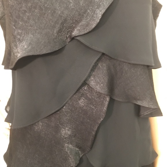 London Times Petite Black Layered Cocktail Dress - Picture 4 of 8